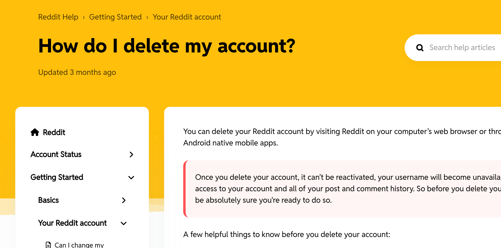 Live Reddit screenshot showing Alternatives to Deleting Your Account