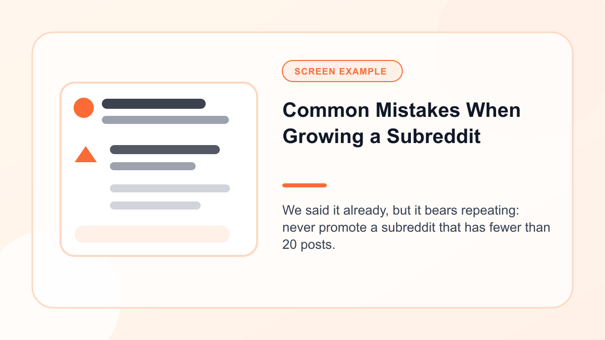 Mock Reddit screen showing common Mistakes When Growing a Subreddit