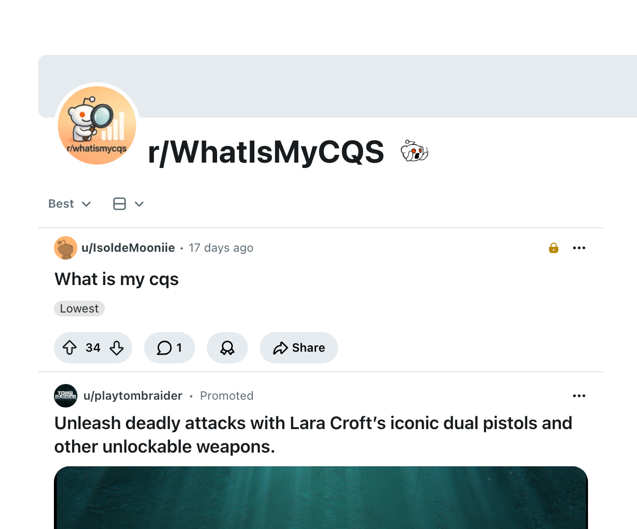 Live Reddit screenshot showing Reddit CQS Explained