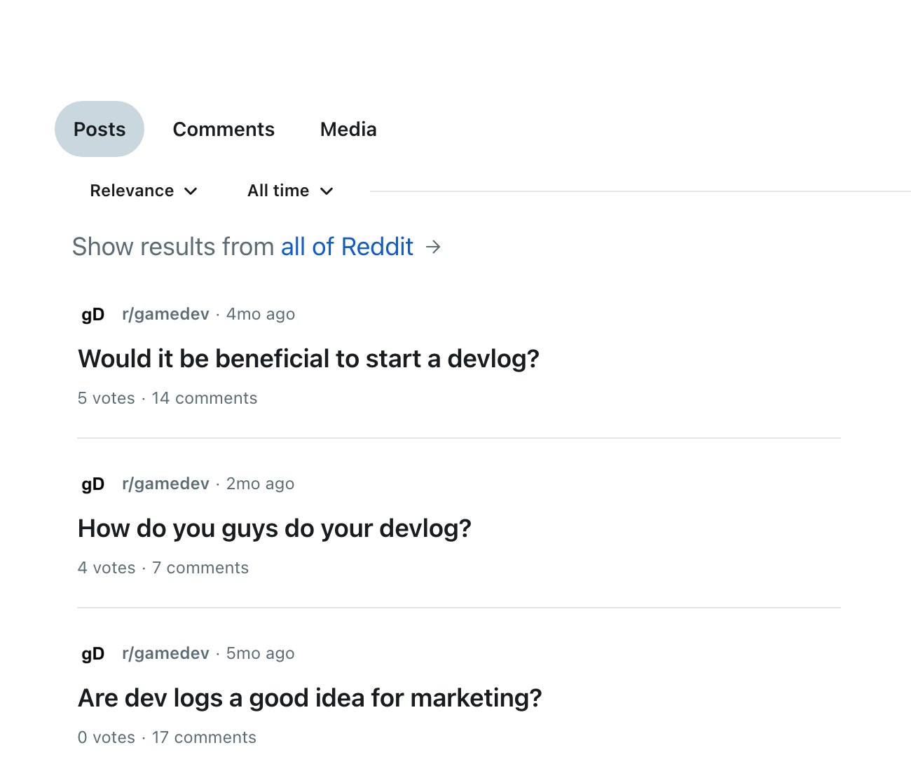 Live Reddit screenshot showing Reddit Marketing for Gaming Companies