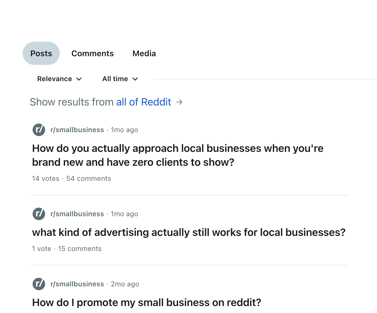 Live Reddit screenshot showing Building a Long-Term Local Reddit Presence